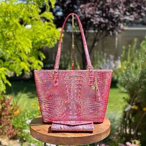 Brahmin Medium Asher Tote & Veronica Wallet Magenta Wonderland EUC